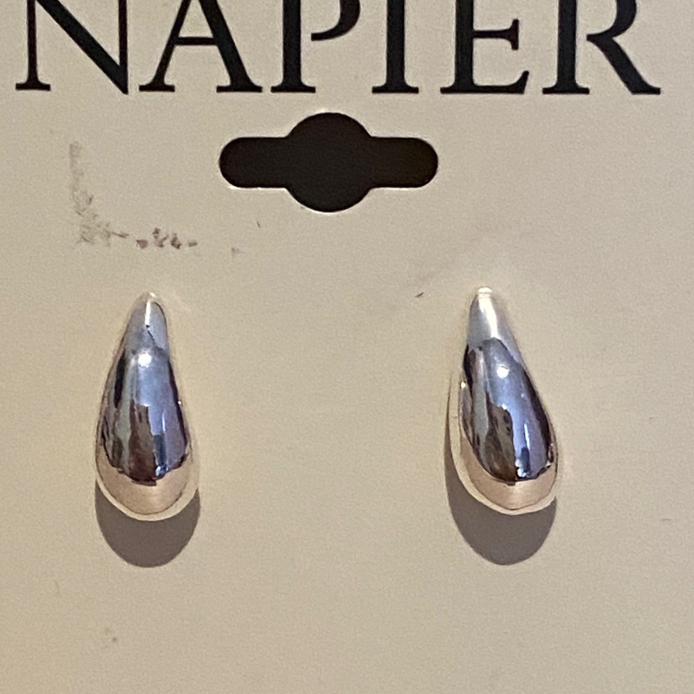 Napier Silver Teardrop Stud Earrings - Picture 2 of 4